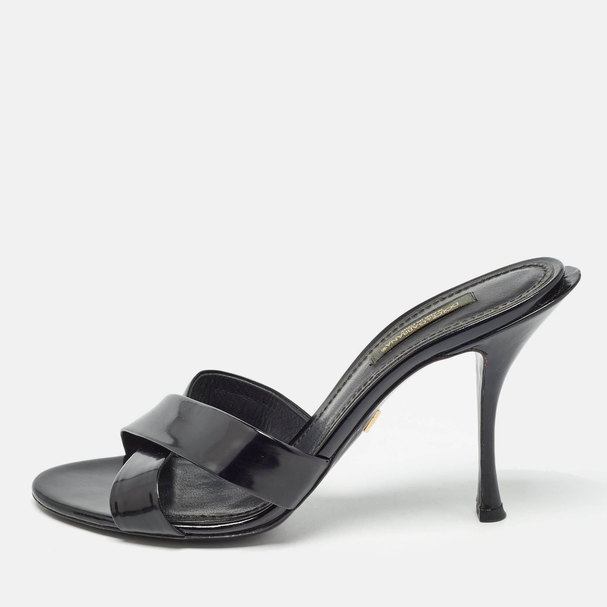 Pre-owned Dolce & Gabbana Black Leather Crisscross Slides Size 37