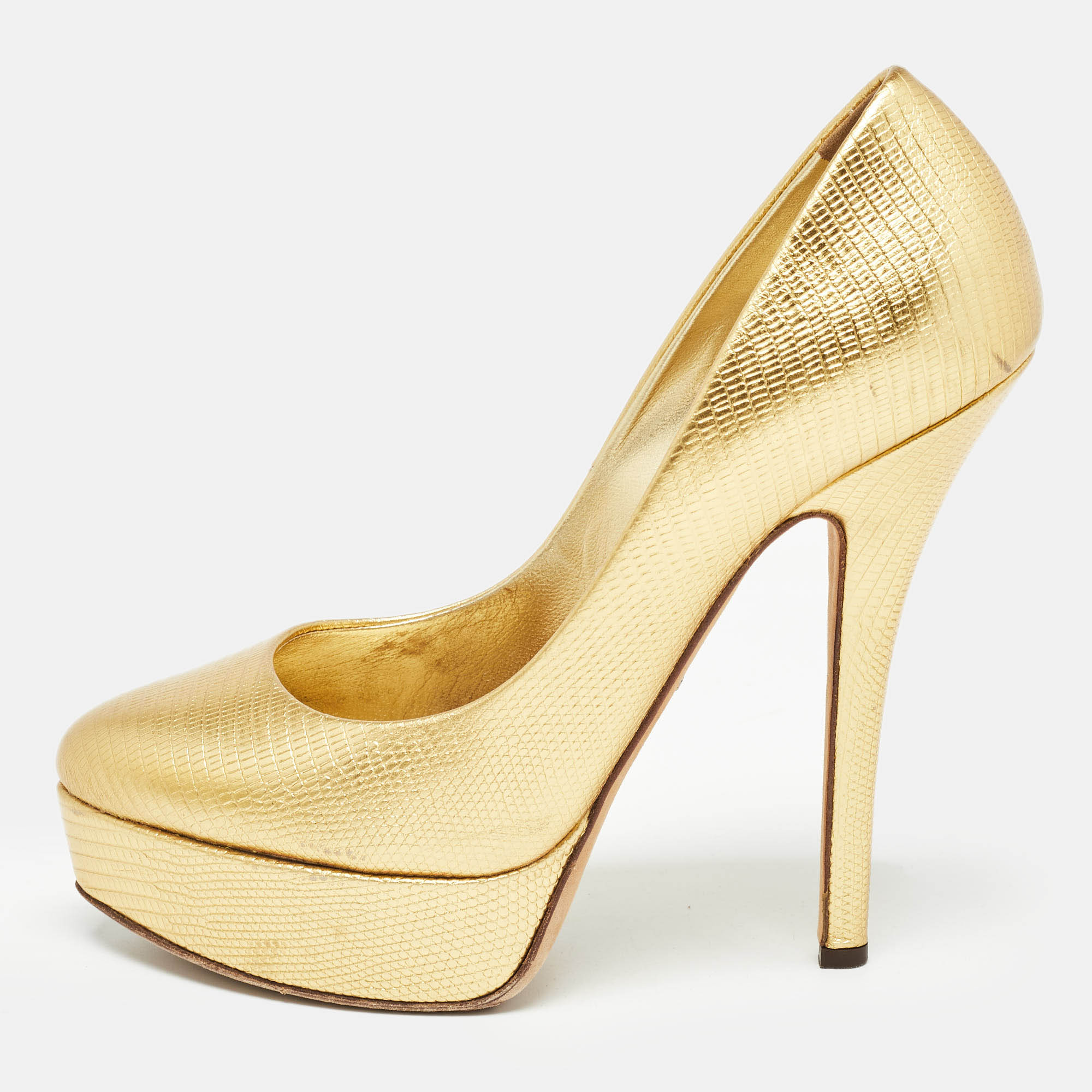 

Dolce & Gabbana Gold Lizard Embossed Leather Platform Pumps Size