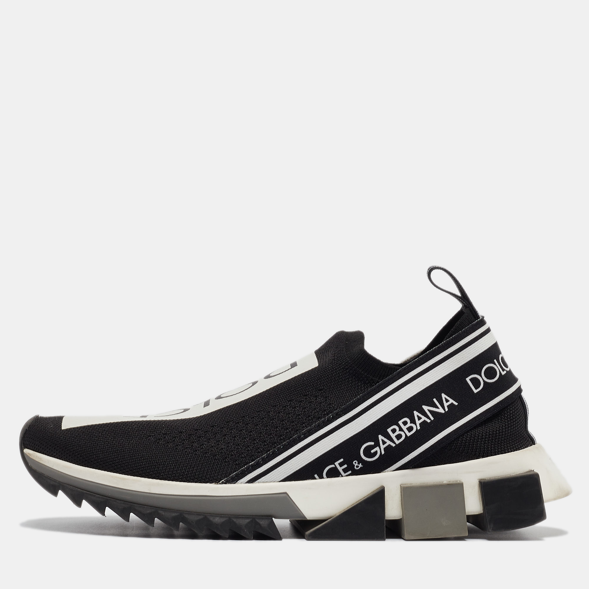 

Dolce & Gabbana Black/White Knit Fabric Sorrento Slip On Sneakers Size