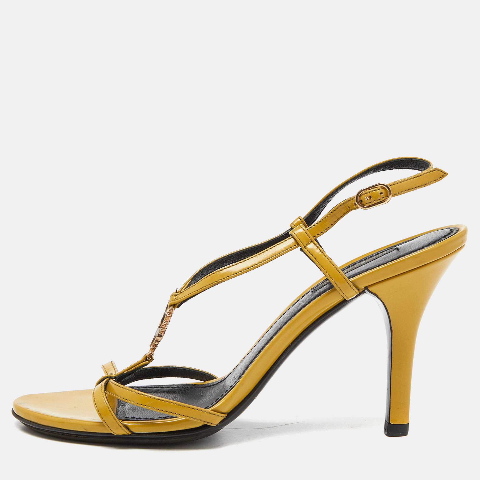 

Dolce & Gabbana Yellow Patent Leather Heritage T-Strap Sandals Size