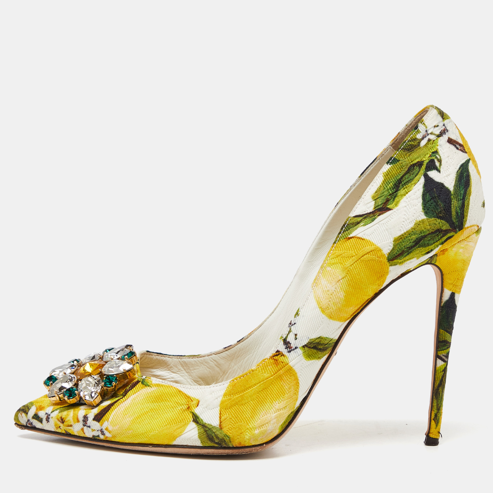 

Dolce & Gabbana Multicolor Lemon Print Belluci Pointed Toe Pumps Size
