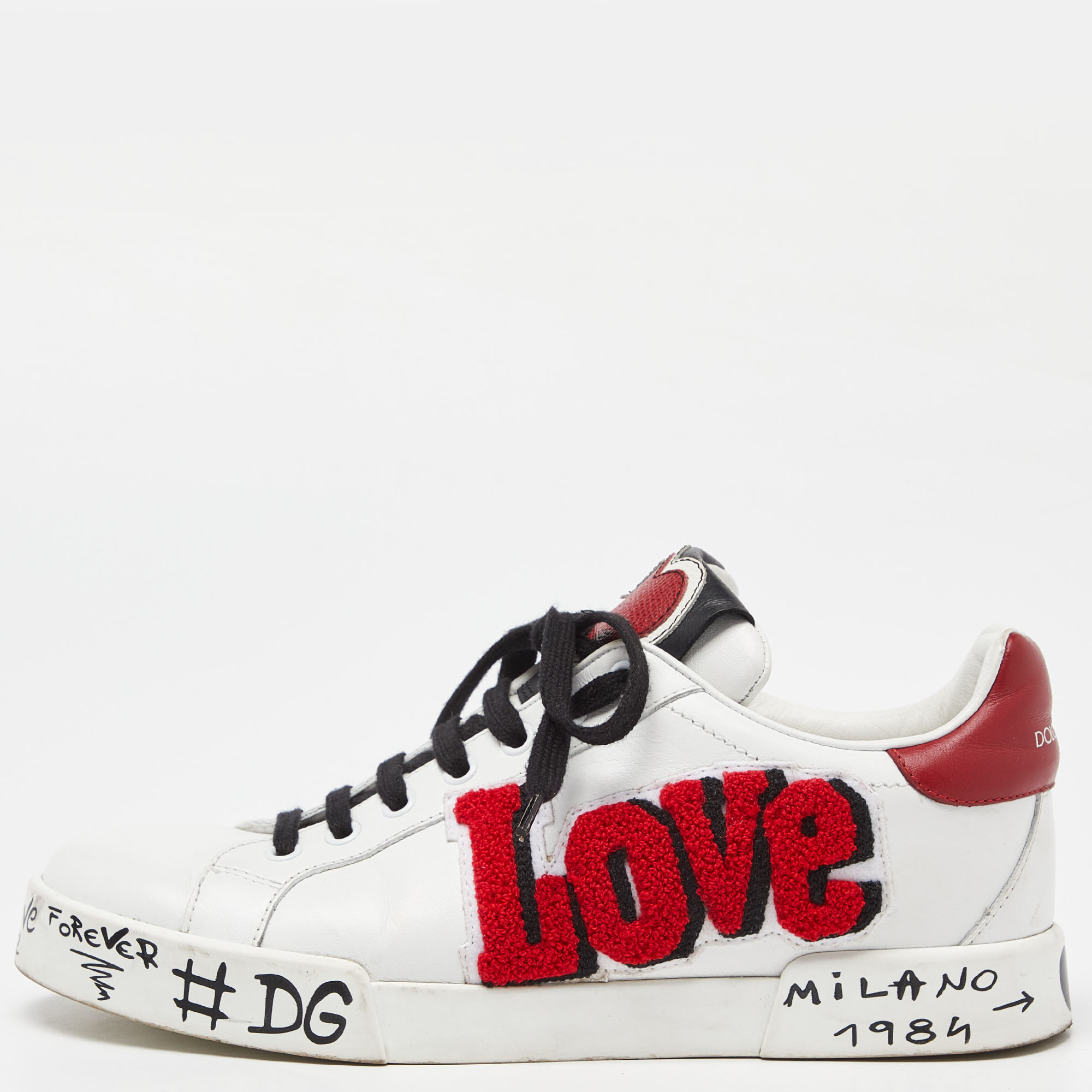 

Dolce & Gabbana White Leather Love and Graffiti Low Top Sneakers Size