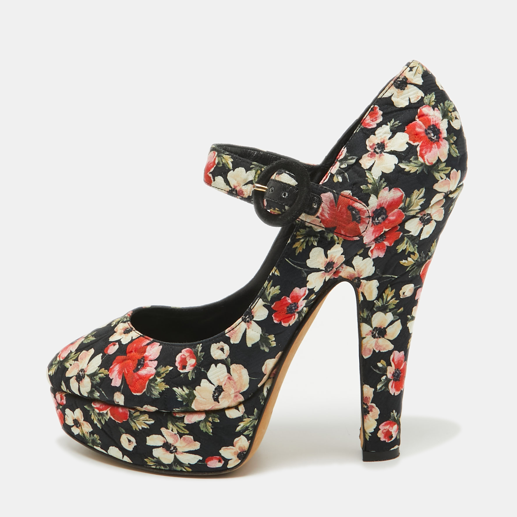 

Dolce & Gabbana Multicolor Floral Printed Fabric Mary Jane Platform Pumps Size