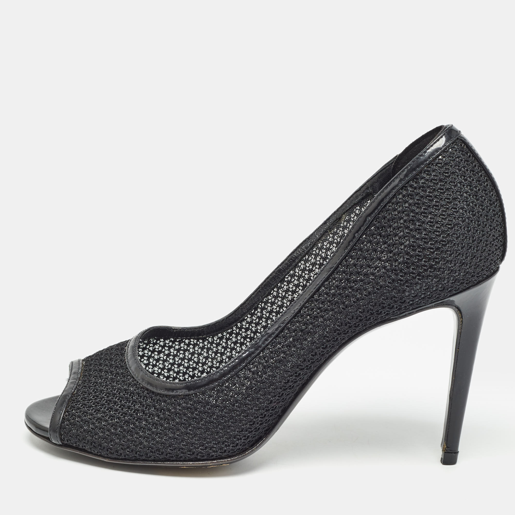 

Dolce & Gabbana Black Mesh And Leather Trims Peep Toe Pumps Size