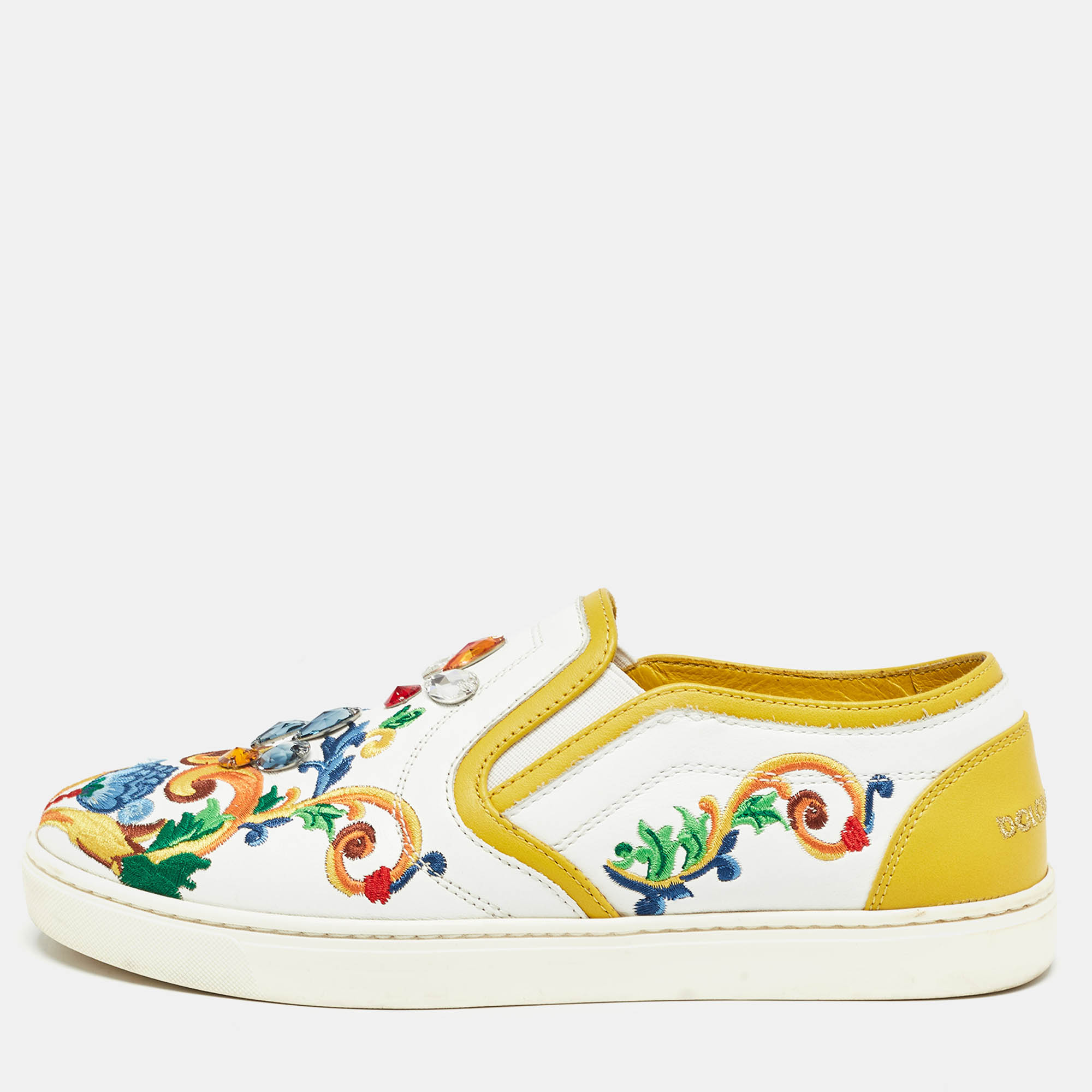 

Dolce & Gabbana Multicolor Leather Crystal Embellished Slip On Sneakers Size