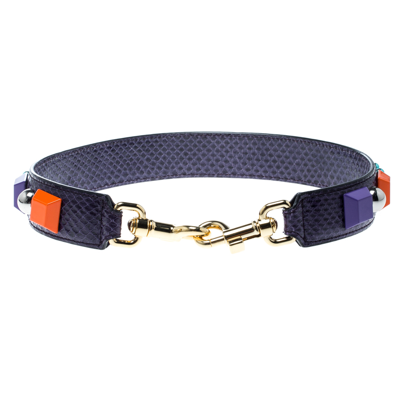 مملوكة مسبقًا Dolce and Gabbana Purple Embellished Snakeskin Bag Strap