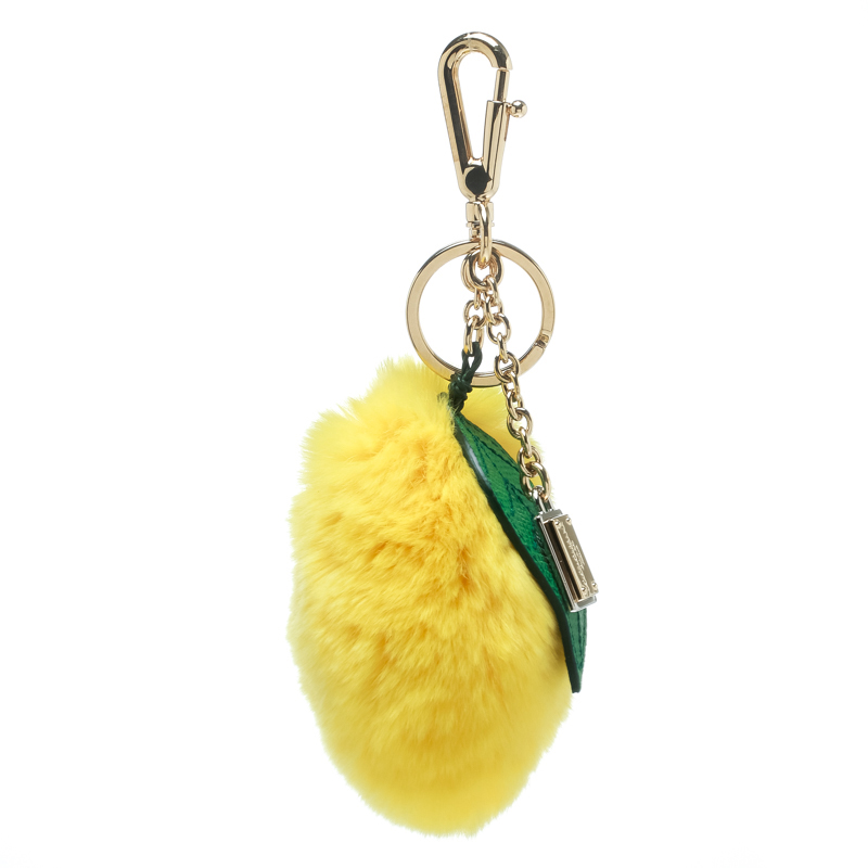 

Dolce & Gabbana Yellow Lemon Pom Pom Gold Tone Key Ring / Bag Charm