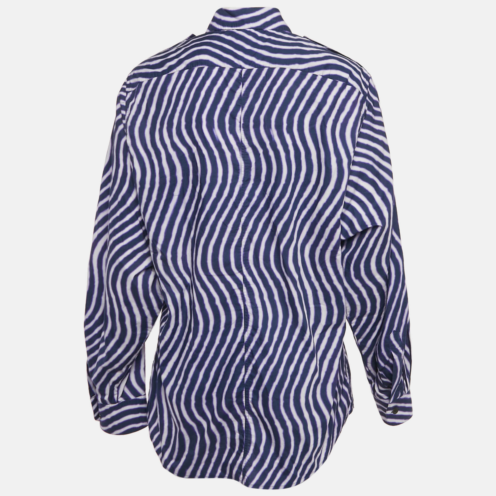 Dries van Noten Navy/Multicolor Printed Cotton Button Front Shirt M 