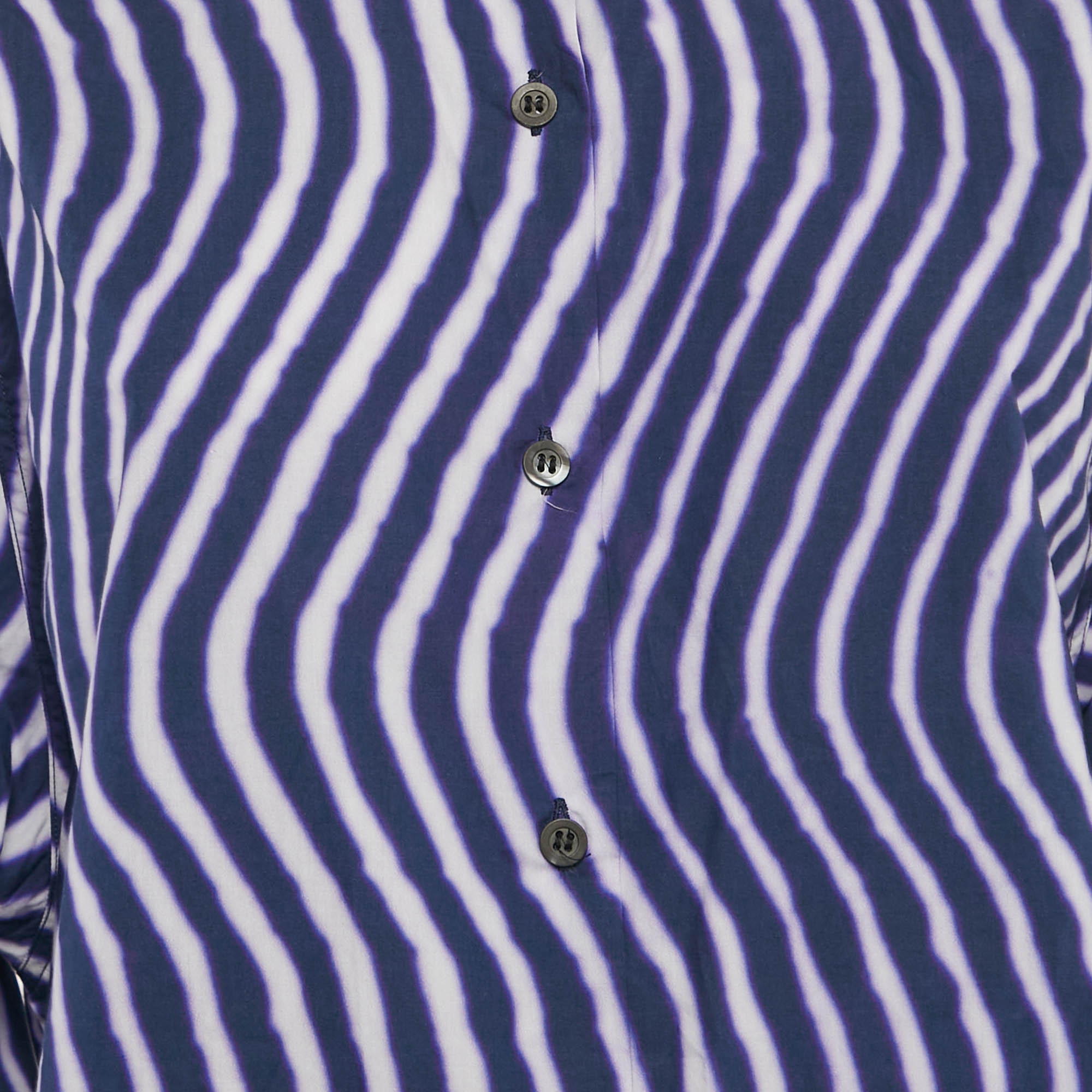 Dries van Noten Navy/Multicolor Printed Cotton Button Front Shirt M 