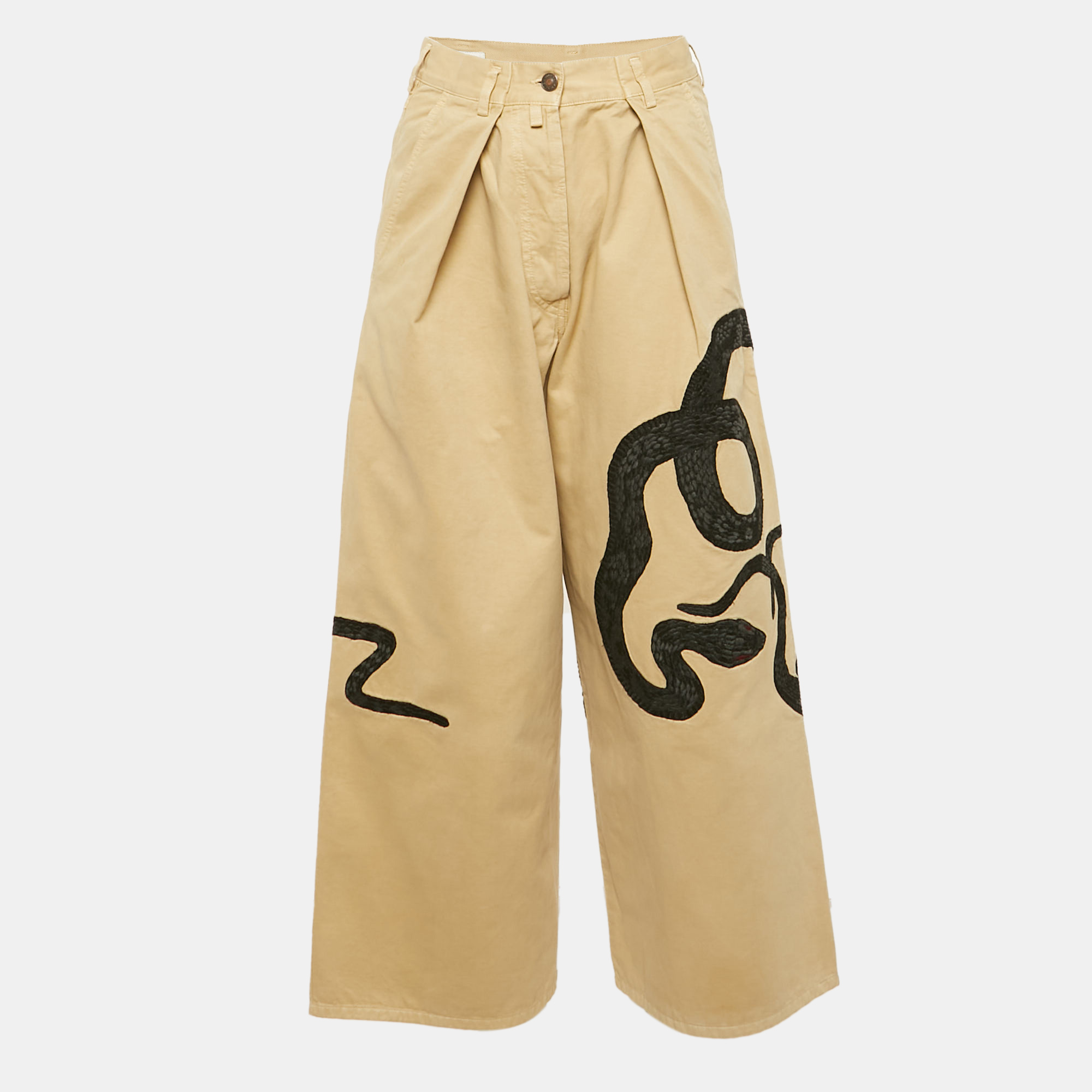 

Dries van Noten Beige Snake Embroidered Cotton Trousers S