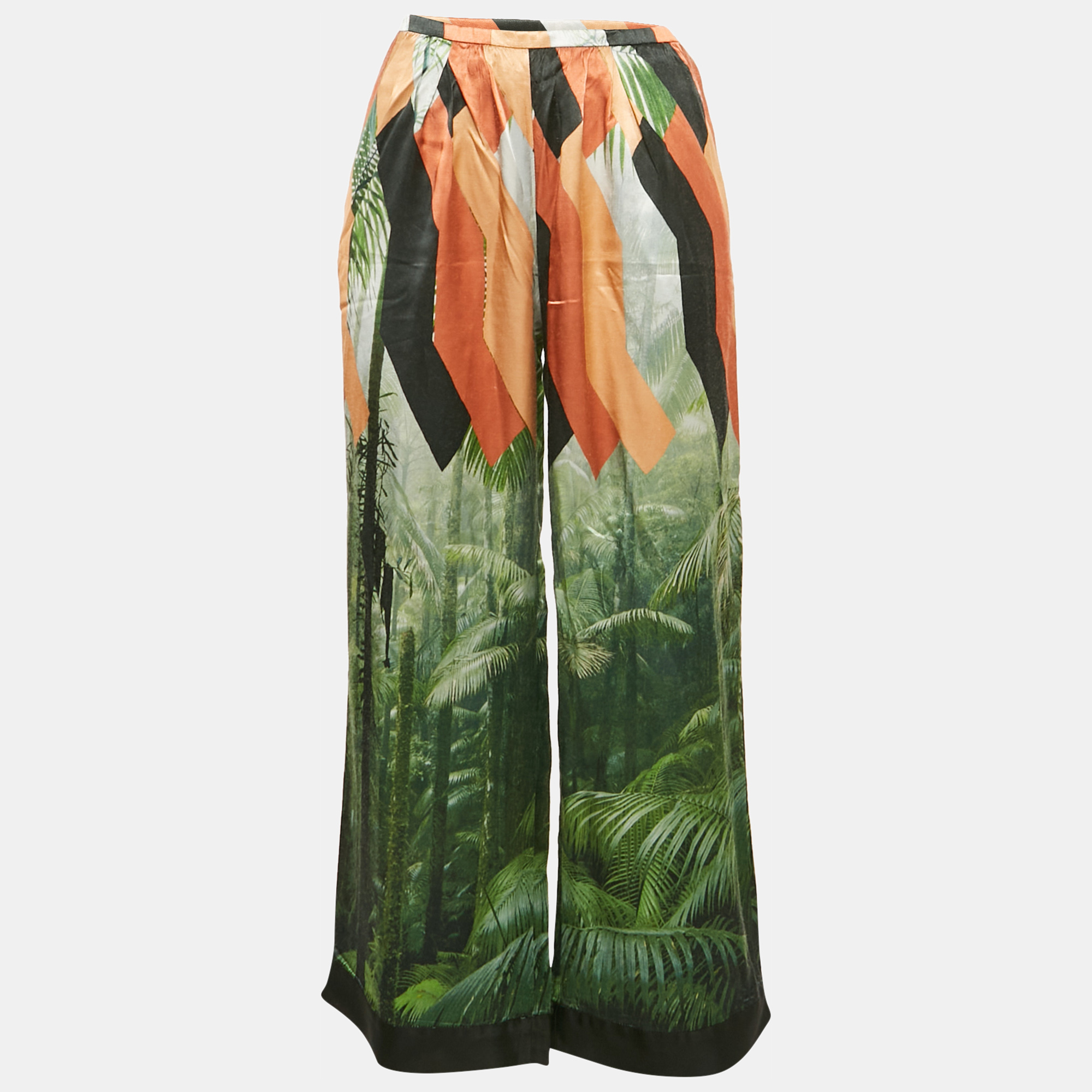 

Dries van Noten Green/Pink Tropical Print Crepe Trousers S