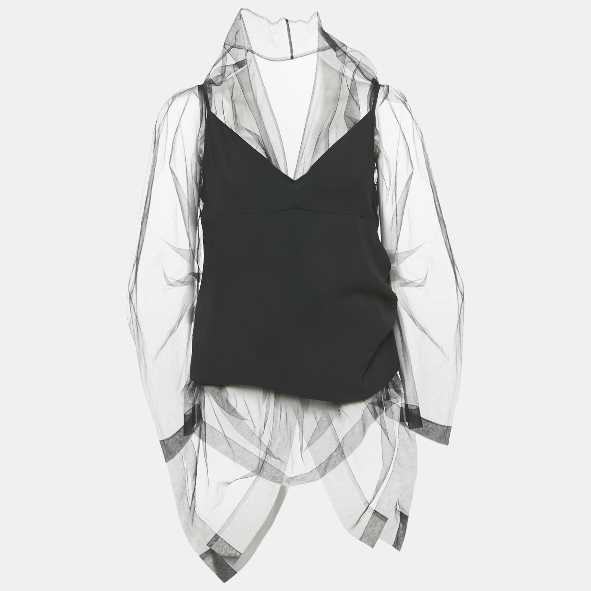 

Dries van Noten Black Tulle and Crepe Blouse M