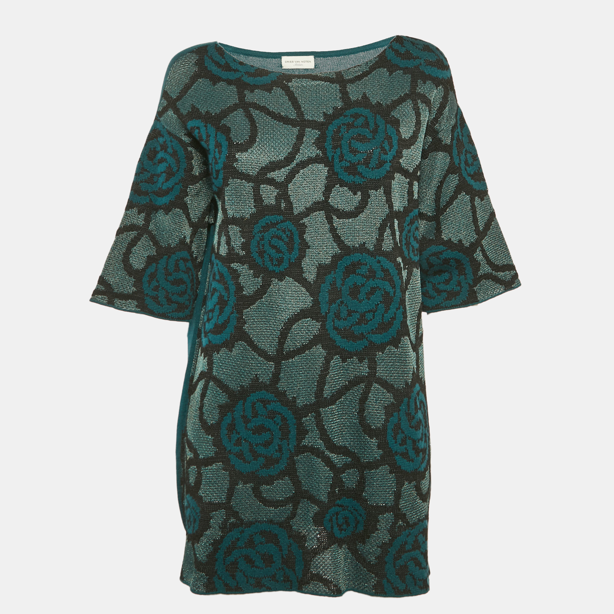 

Dries van Noten Teal Green Floral Intarsia Lurex Knit Top M