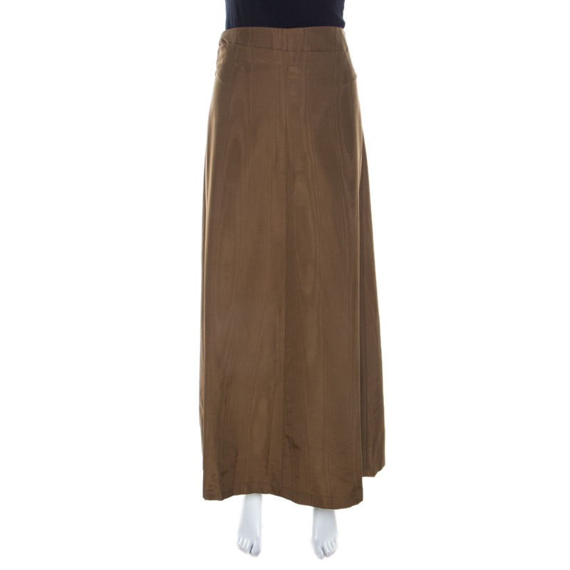 Bronze Gold Striped Cotton Blend Maxi Skirt