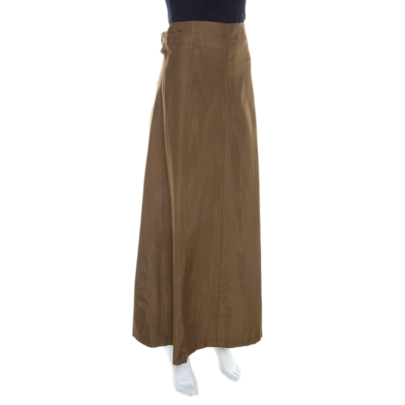 Pre-owned Dries Van Noten Bronze Gold Striped Cotton Blend Maxi Skirt S