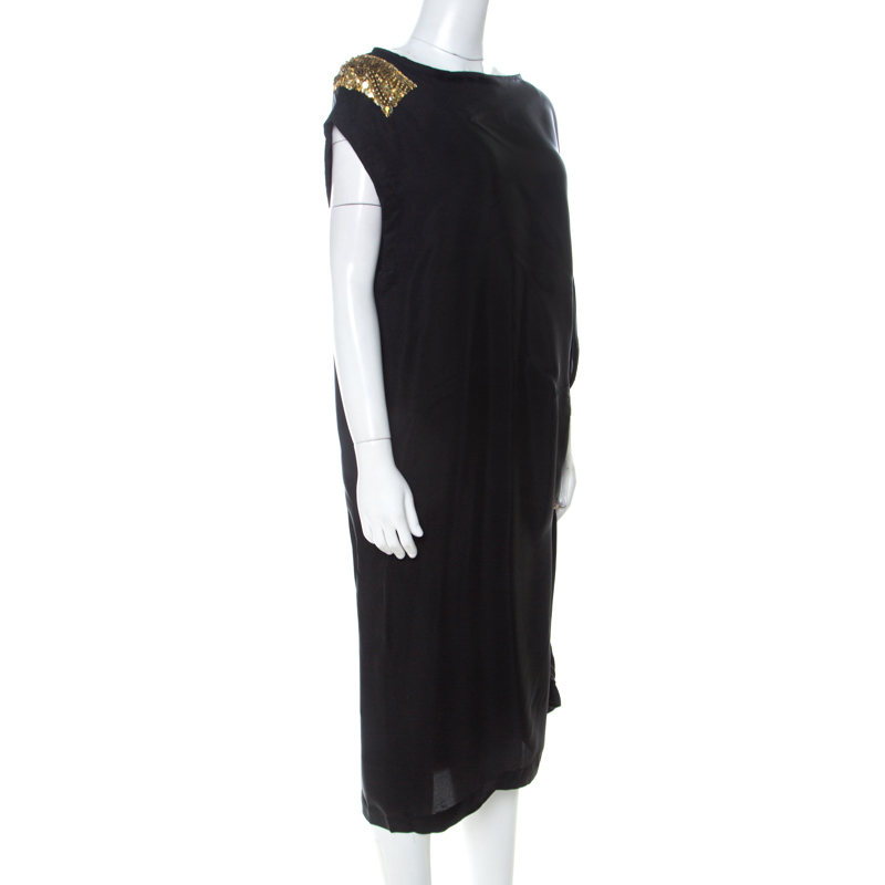 

Dries van Noten Black Silk Sequin Embellished Draped Dress
