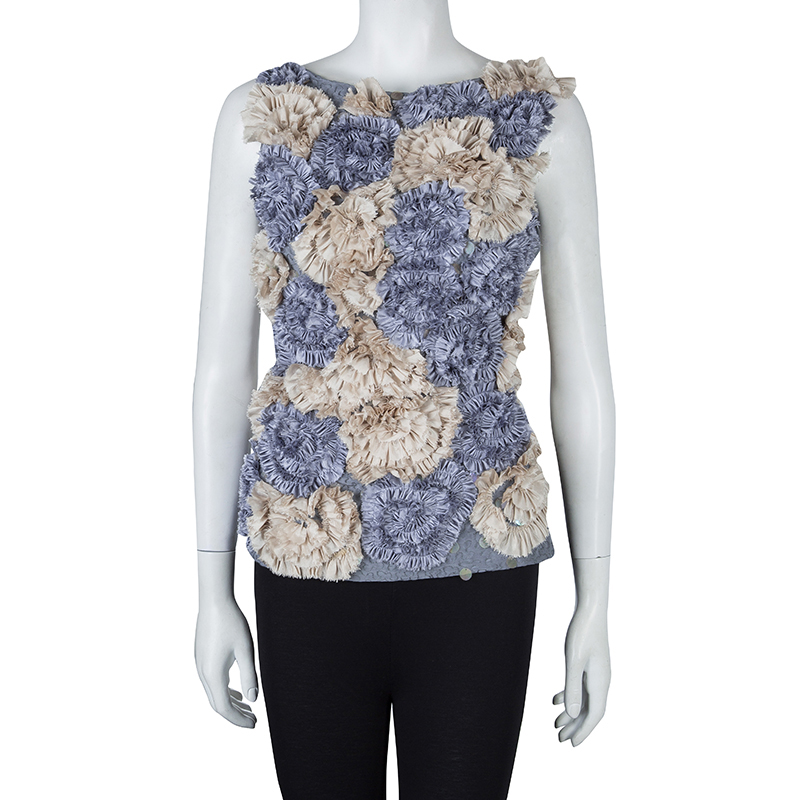 

Dries Van Noten Floral Applique Textured Sleeveless Backless Top, Multicolor