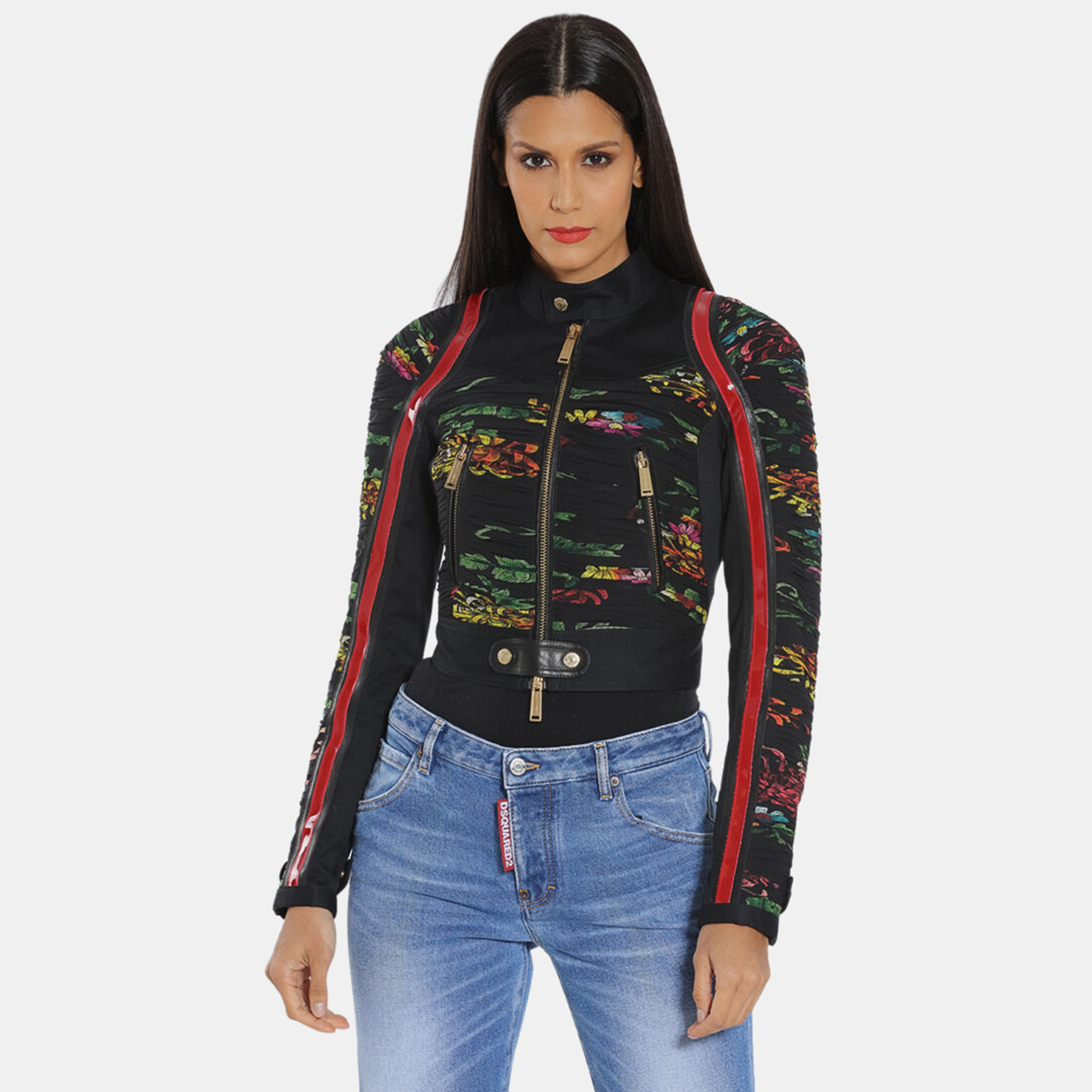 

Dsquared2 Floral Cotton Ruched Floral Print Jacket, Black