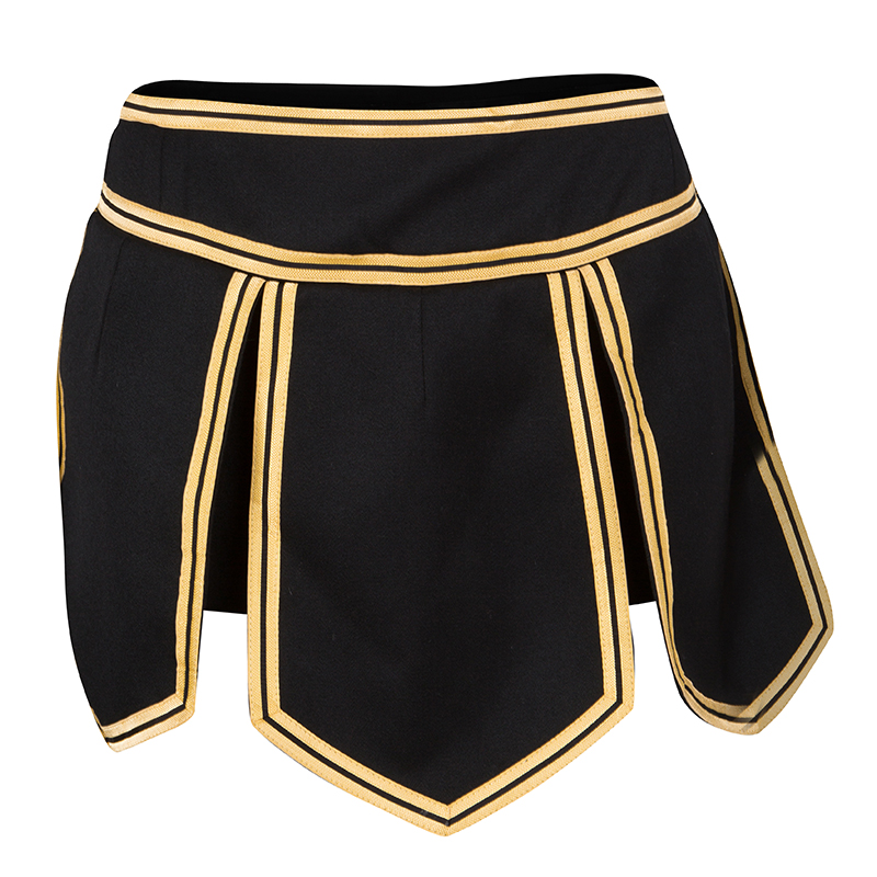 Dsquared2 Black Wool Gold Trim Detail Mini Skirt S