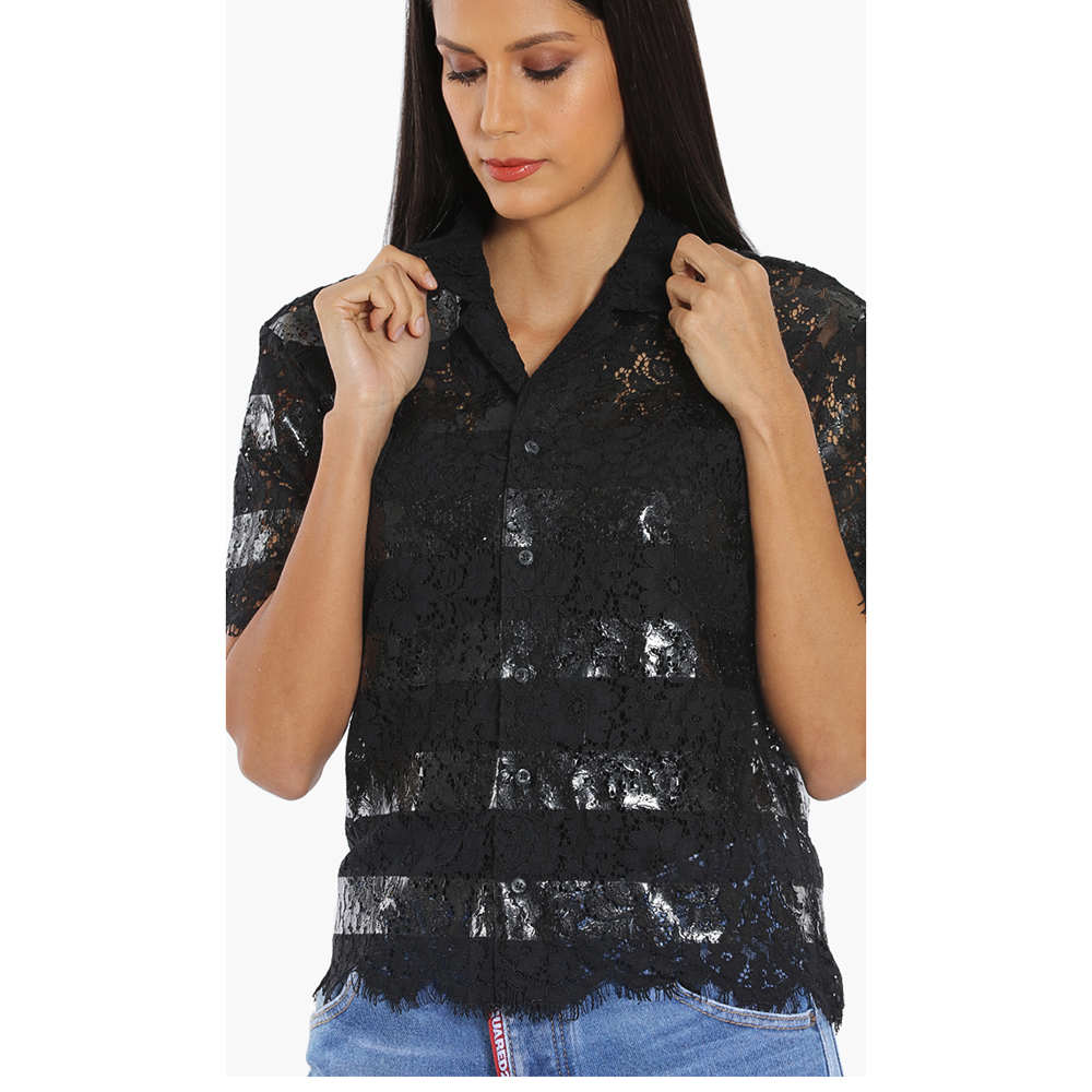 

Dsquared2 Black Floral Lace Shirt  (IT 56