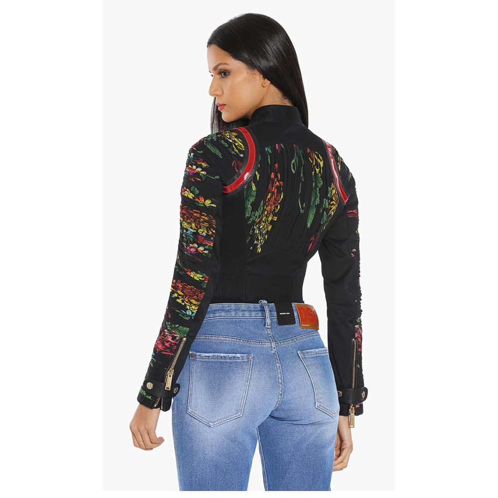 

Dsquared2 Black Ruched Floral Print Jacket  (IT 42, Multicolor