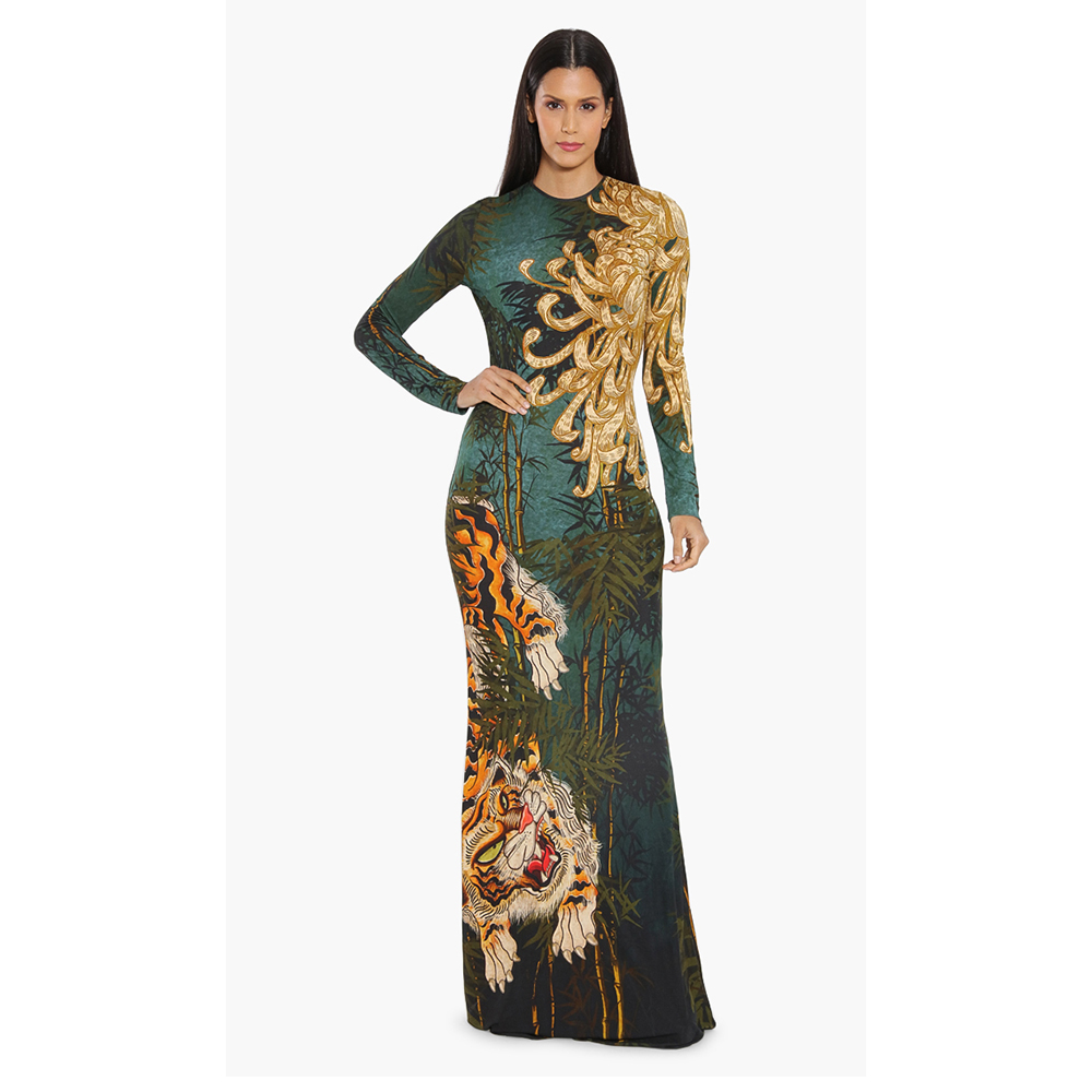 Pre Owned Dsquared2 Green Tiger Print Long Dress S