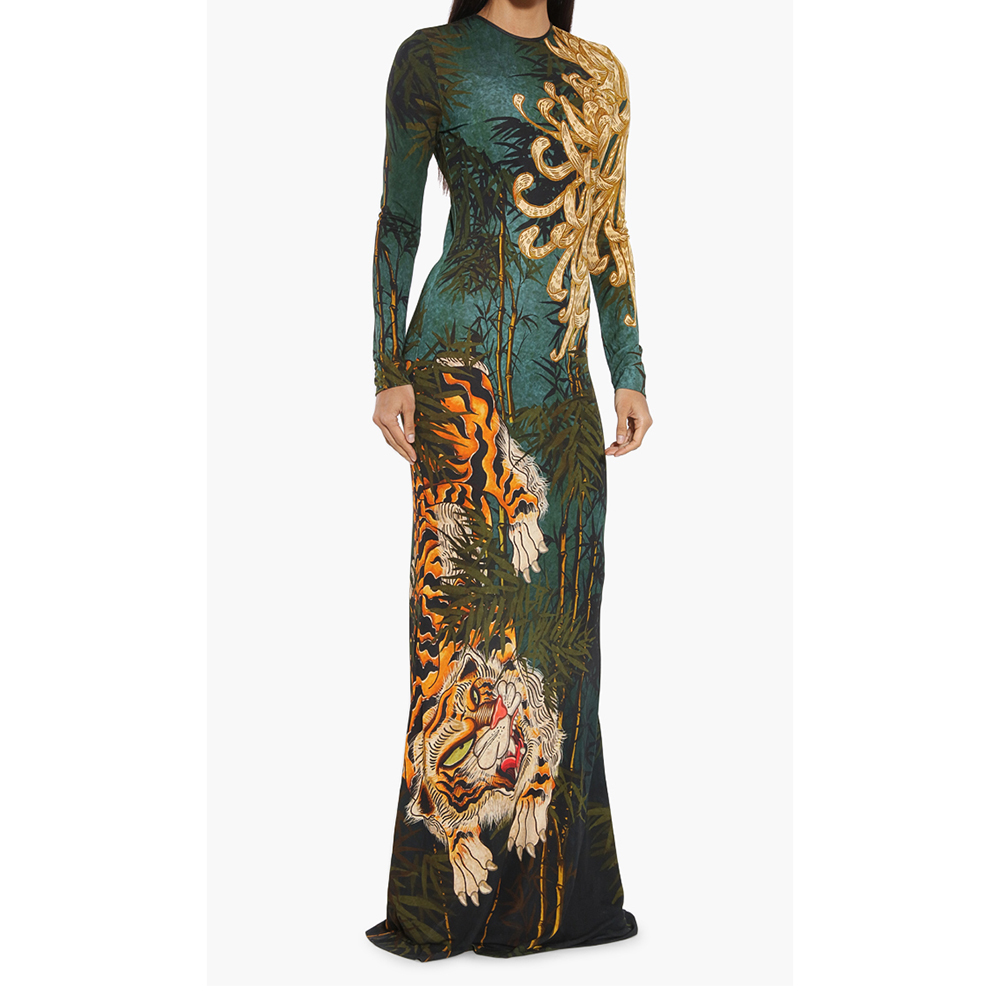 

Dsquared2 Green Tiger Print Long Dress