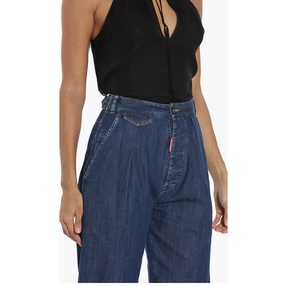 

Dsquared2 Blue Cotton High-Waisted Cropped Pants  (42