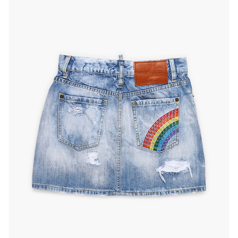 

Dsquared2 Blue Distressed Denim Mini Skirt  (40