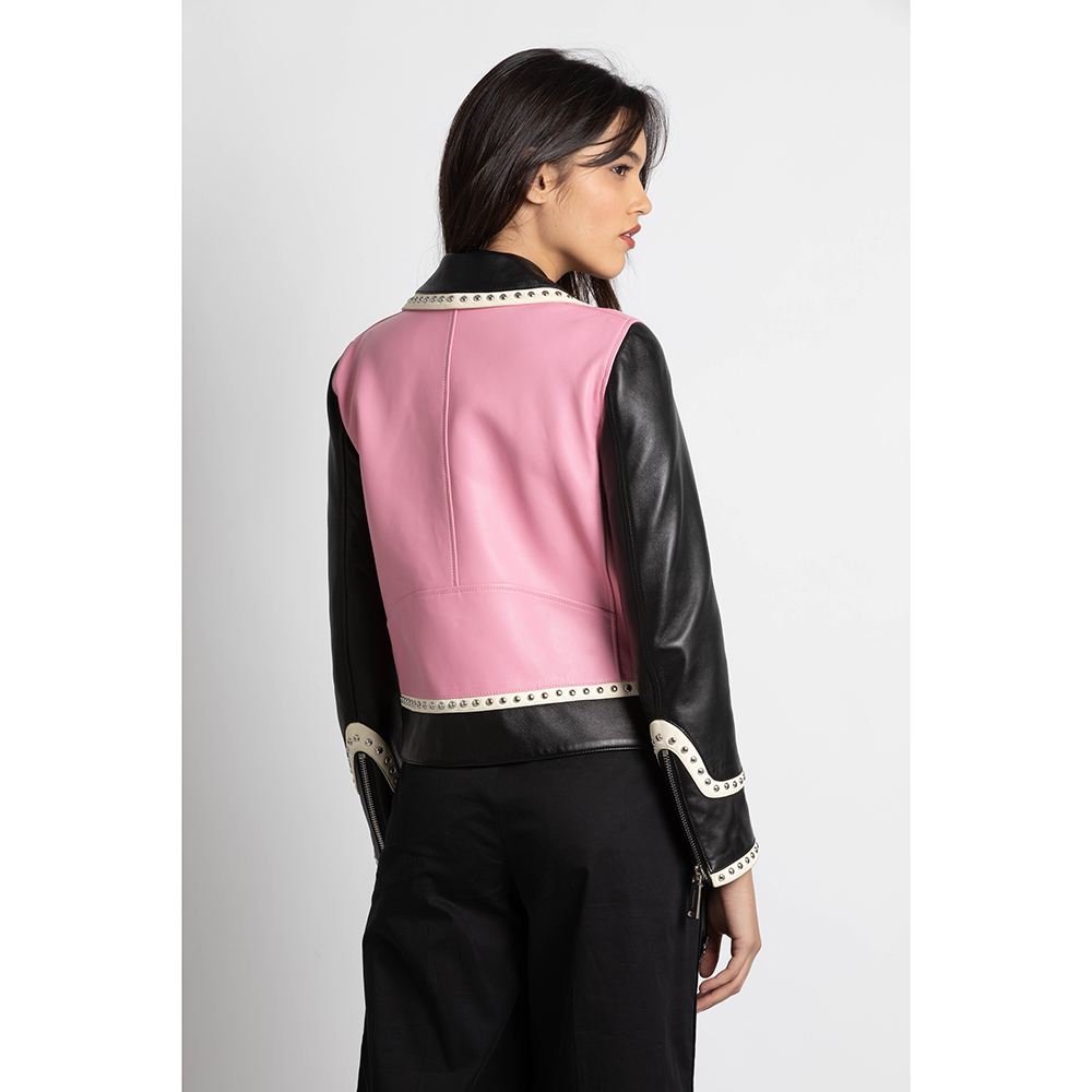 

Dsquared2 Pink Studded Leather Jacket  (IT 40