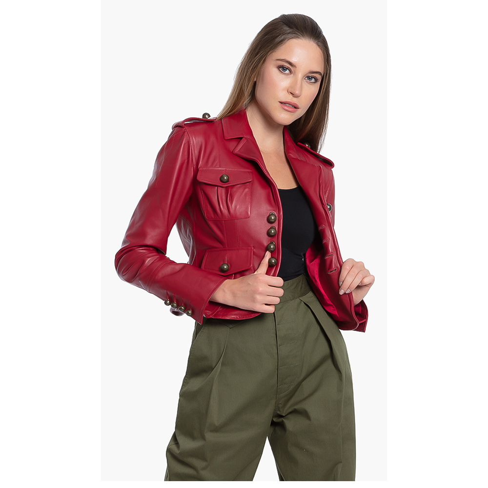 

Dsquared2 Red Slim Fit Leather Jacket  (IT 44
