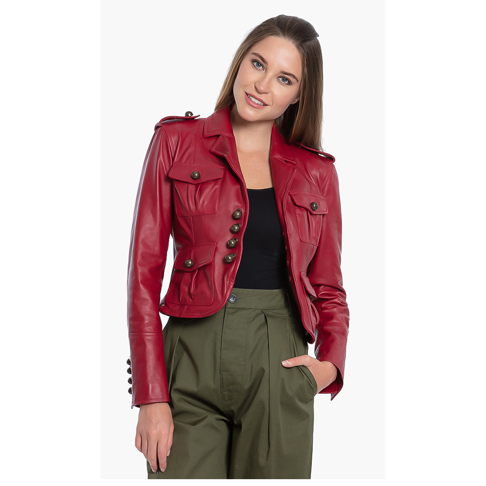 slim fit red leather jacket