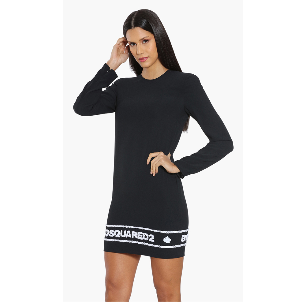 

Dsquared2 Black Embroidered Logo Long Sleeves Dress  (IT 40