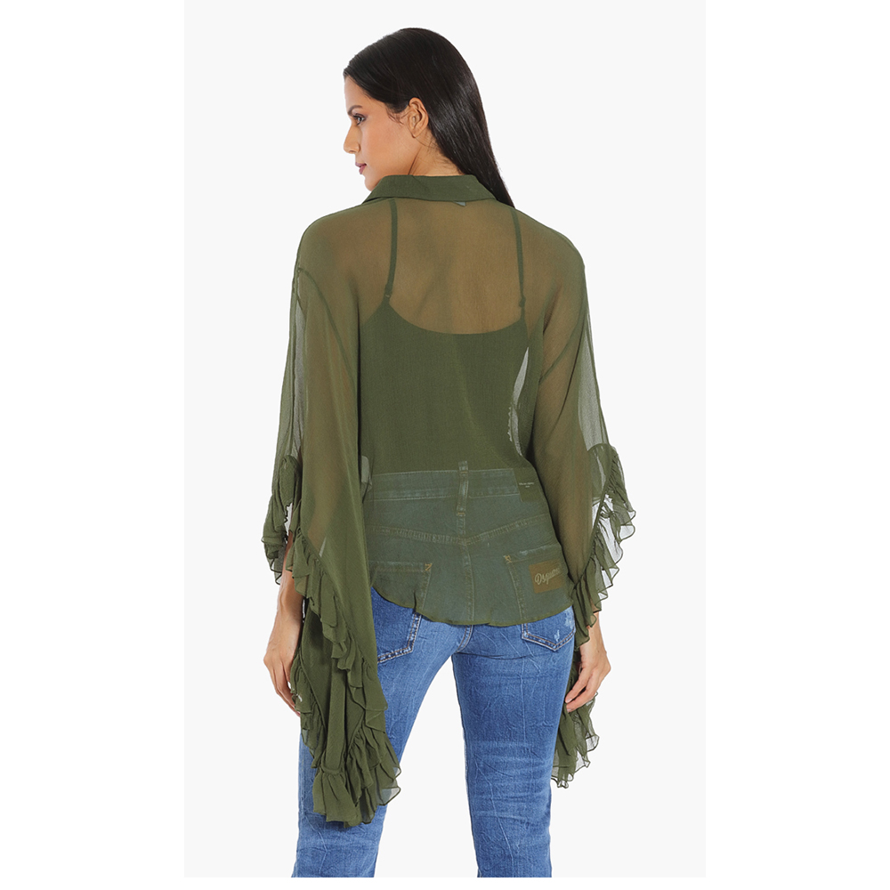 

Dsquared2 Green Silk Crepon Lilou Shirt  (IT 40