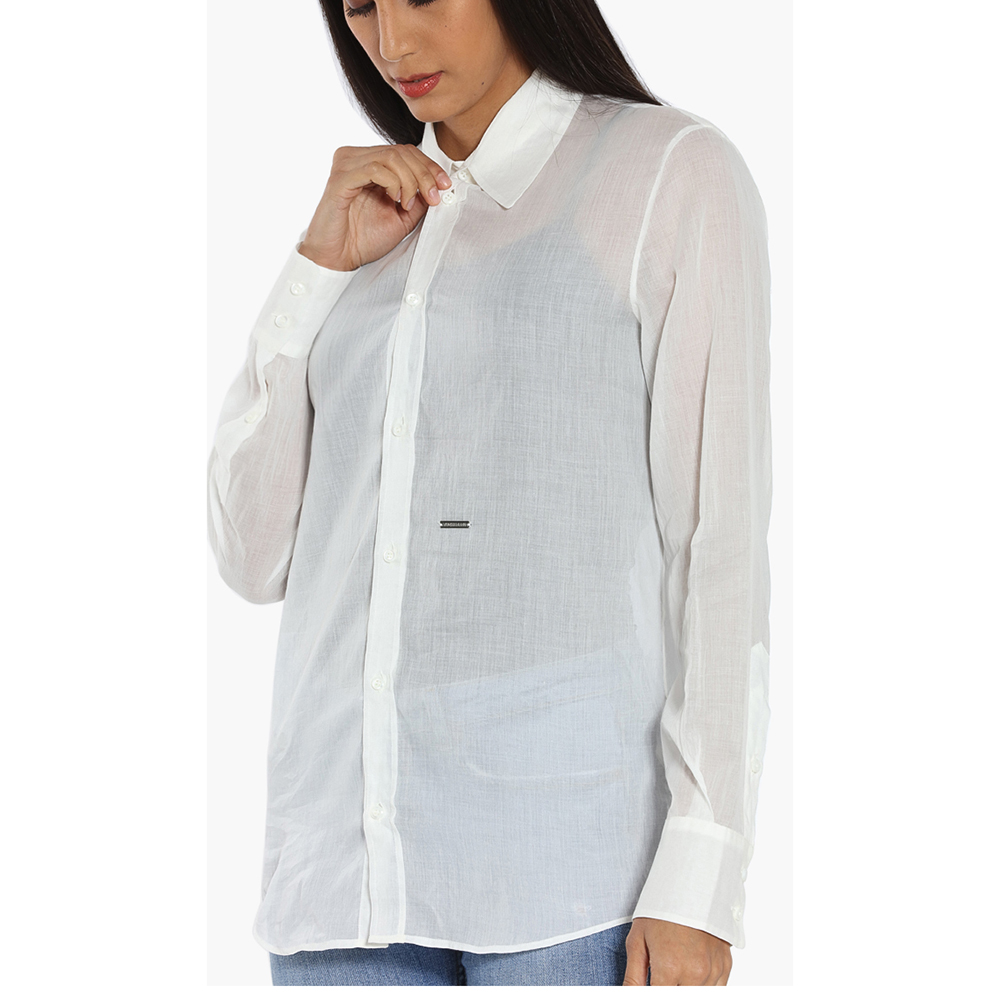 

Dsquared2 White Plain Cotton Long Sleeve Shirt  (IT 38