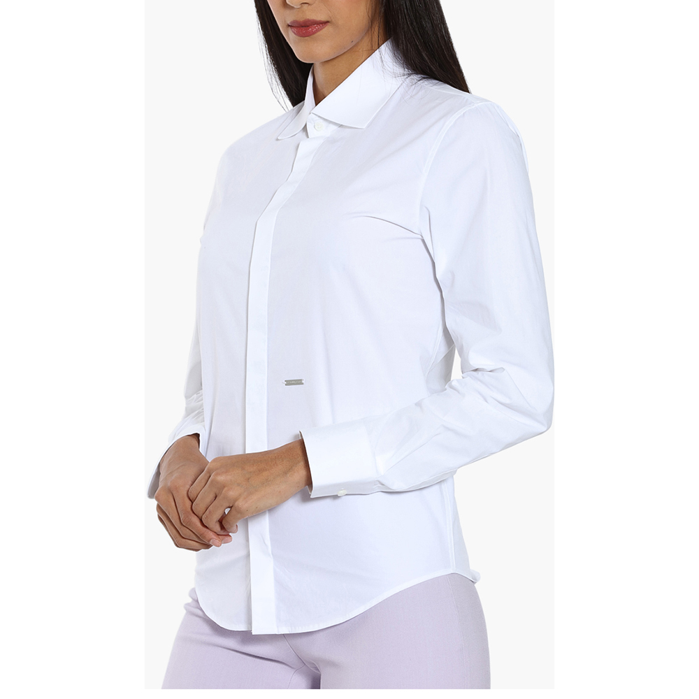 

Dsquared2 White Plain Cotton Long Sleeve Shirt  (IT 42