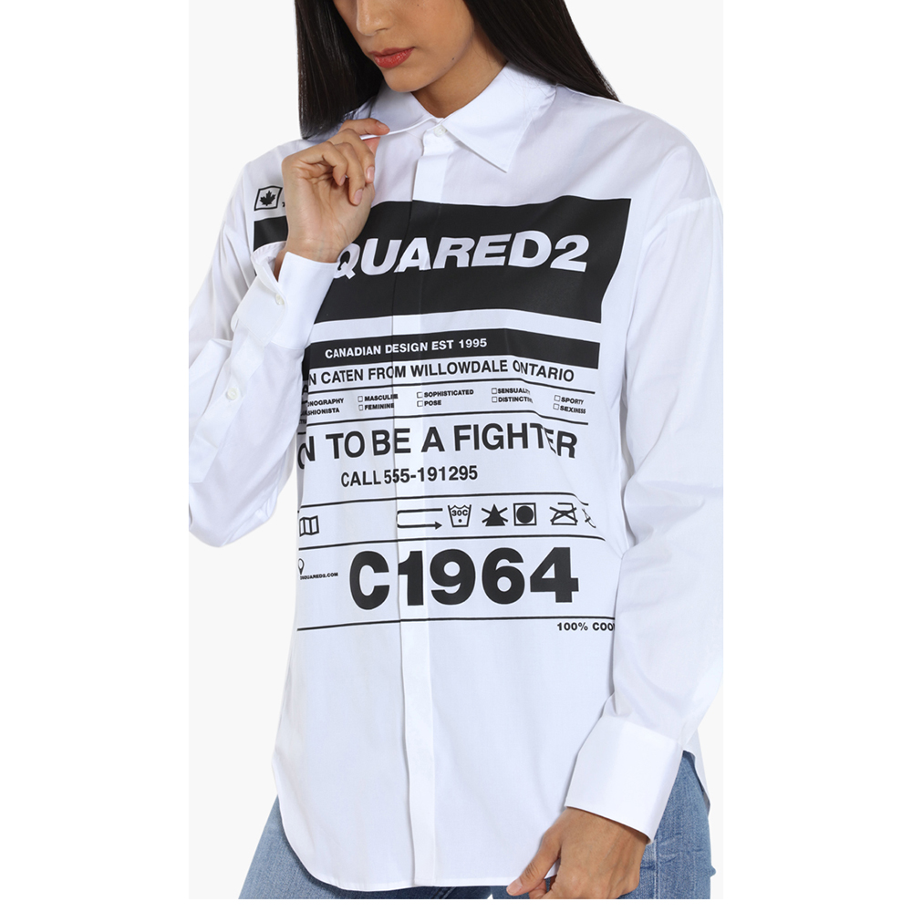 

Dsquared2 White Printed Long Sleeve Shirt  (IT 42