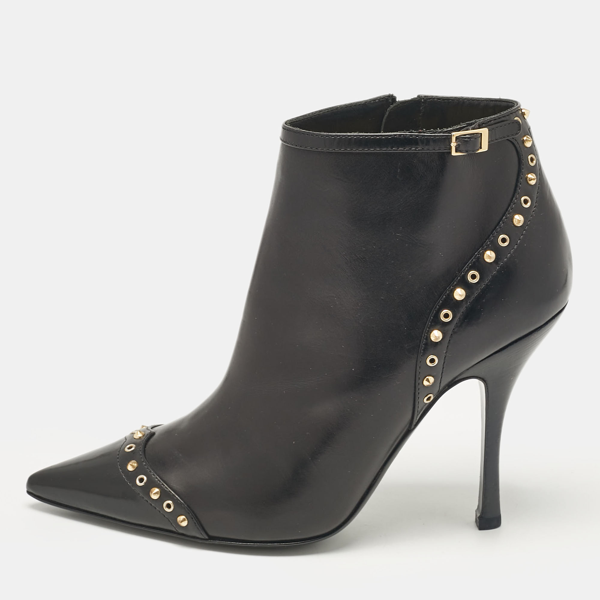 

Dsquared2 Black Leather Studded Ankle Booties Size