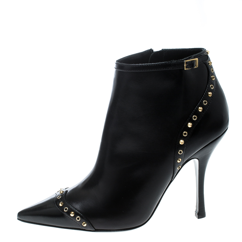 

Dsquared2 Black Leather Studded Pointed Toe Boots Size