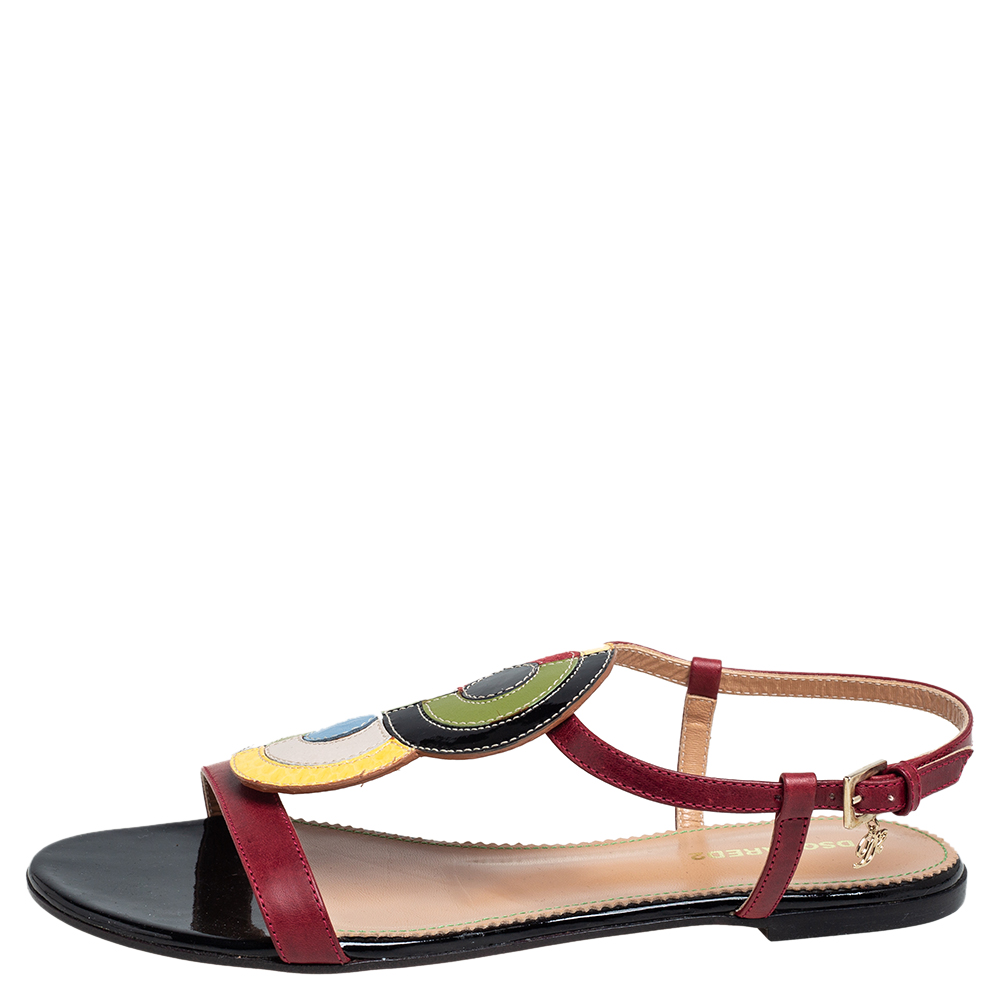 

Dsquared2 Multicolor Leather And Patent Ankle Strap Flats Sandals Size
