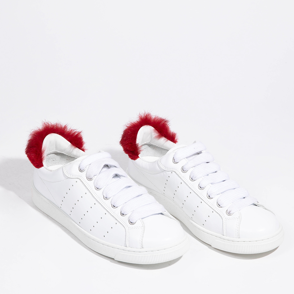 

Dsquared2 White Leather Lace Up Fur Sneakers Size EU