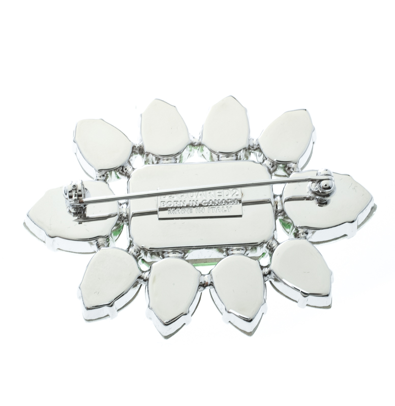 

Dsquared2 Green Crystal Flower Silver Tone Pin Brooch