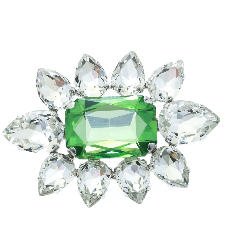 Pre Owned Dsquared2 Green Crystal Flower Silver Tone Pin Brooch