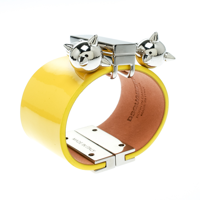 

Dsquared2 Yellow Leather Silver Tone Wide Cuff Bracelet