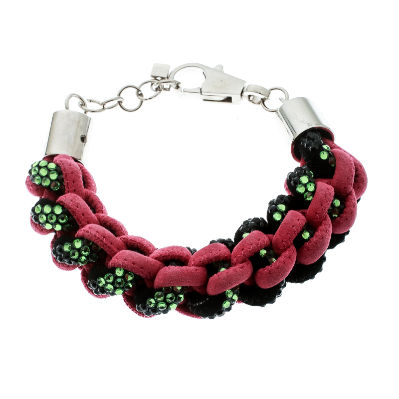 

Dsquared2 Pink Interlocking Suede Crystal Chunky Bracelet