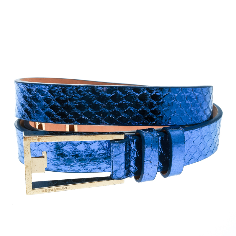 

Dsquared2 Metallic Blue Python Leather Belt Size