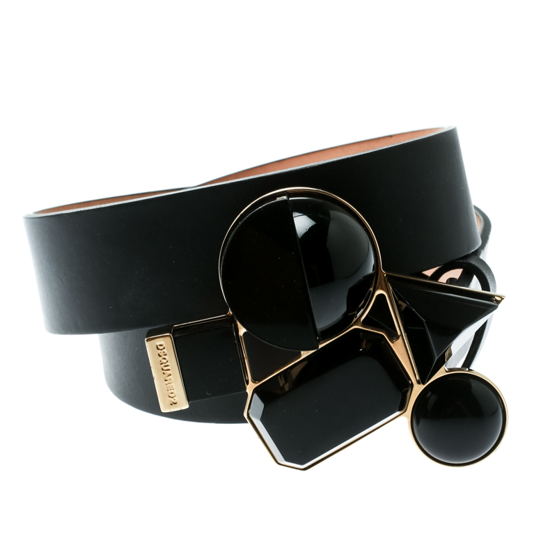 

Dsquared2 Black Leather Buckle Embellished Belt Size