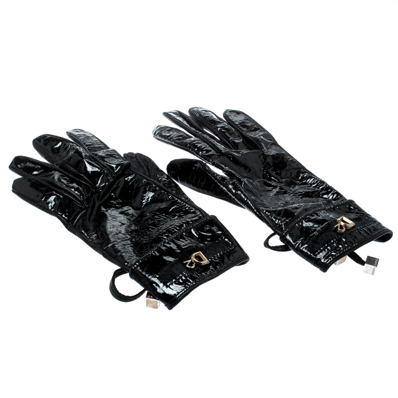 

Dsquared2 Black Patent and Leather Gloves