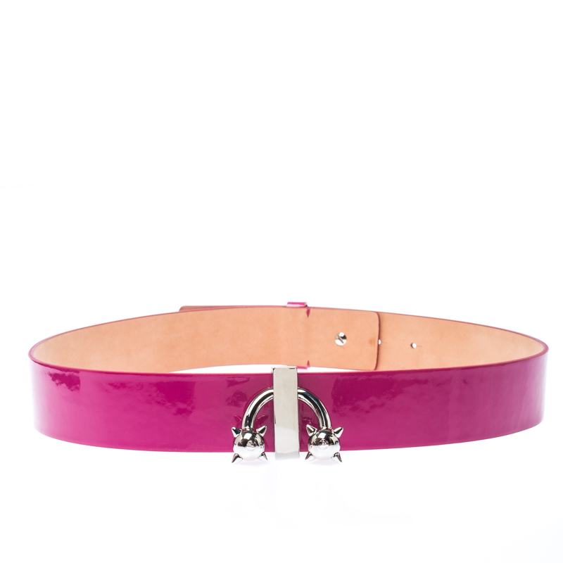 Pre Owned Dsquared2 Pink Patent Leather Spike Buckle Belt 85CM