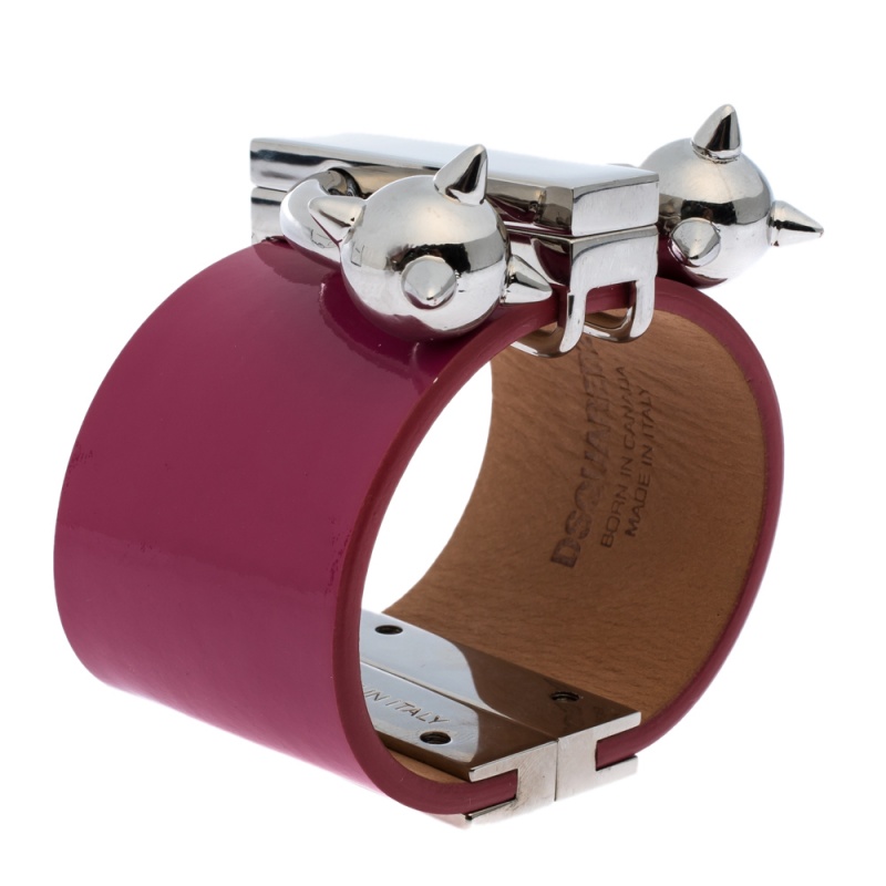 

Dsquared2 Pink Leather Silver Tone Wide Cuff Bracelet